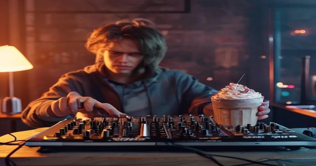 Milk shake de morango cremoso em copo de vidro com uma colherada de cima, ao lado de dois mixers de diferentes preços e qualidades